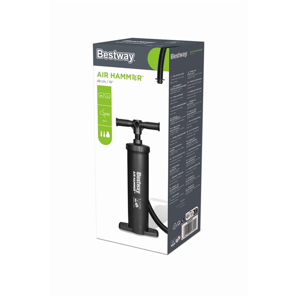 BOMBA PARA INFLAR MANUAL BOQUILLAS MULTIPLES 19" BESTWAY 62030 NEGRA 