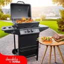 ASADOR DE GAS 2 QUEMADORES CON TAPADERA / LLANTAS 33.8" DECAKILA KMGS005B NEGRO