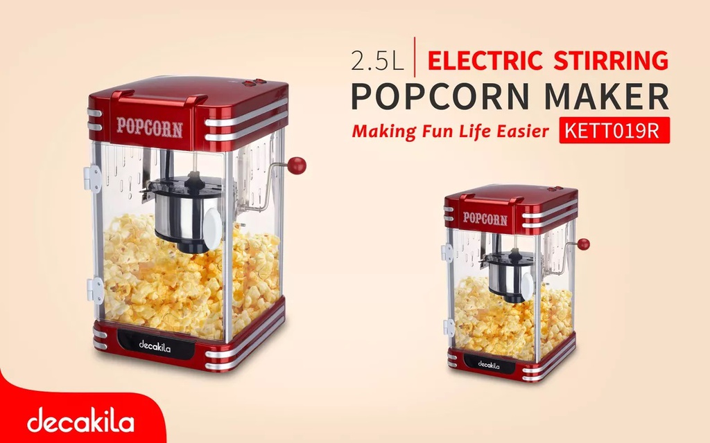 MAQUINA PARA HACER PALOMITAS CON AGITADOR DECAKILA KETT019R ROJO