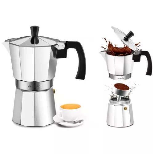 CAFETERA EXPRESSO PARA 6 TAZAS DE ALUMINIO 0.3 LITROS DECAKILA KMCF023M GRIS