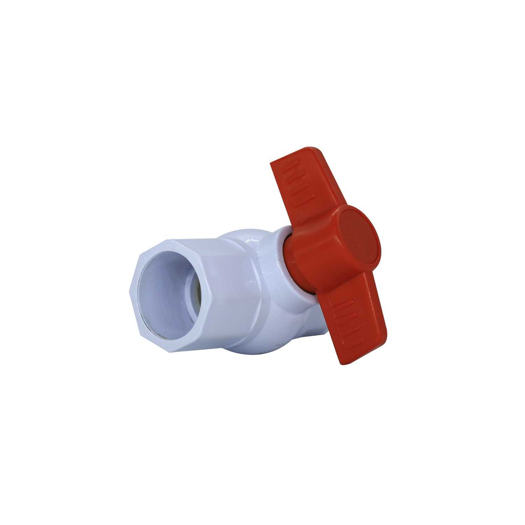 Valvula balin 1" pvc sin rosca perilla larga roja blanco
