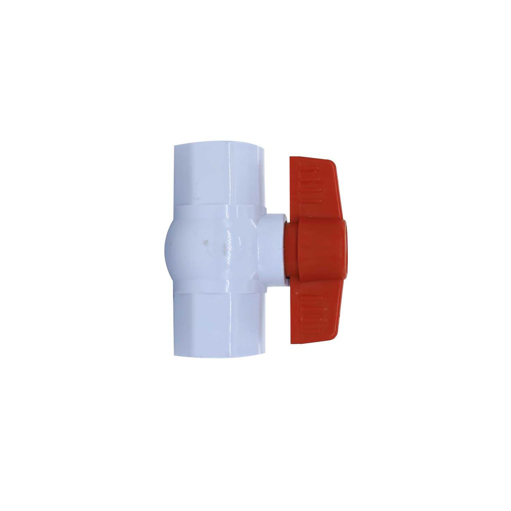 Valvula balin 1" pvc sin rosca perilla larga roja blanco
