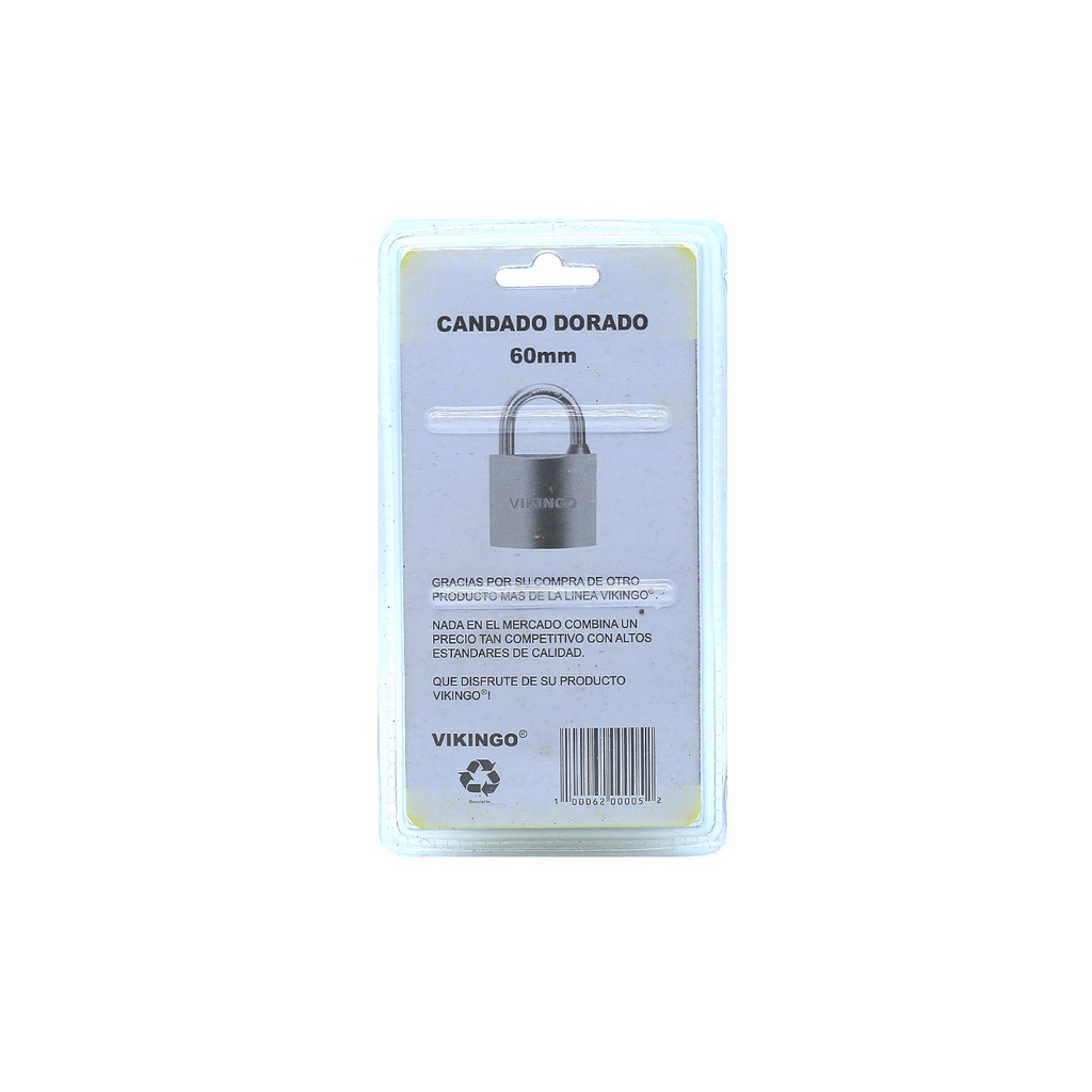 Candado vikingo 60mm dorado 8/bp60* blister