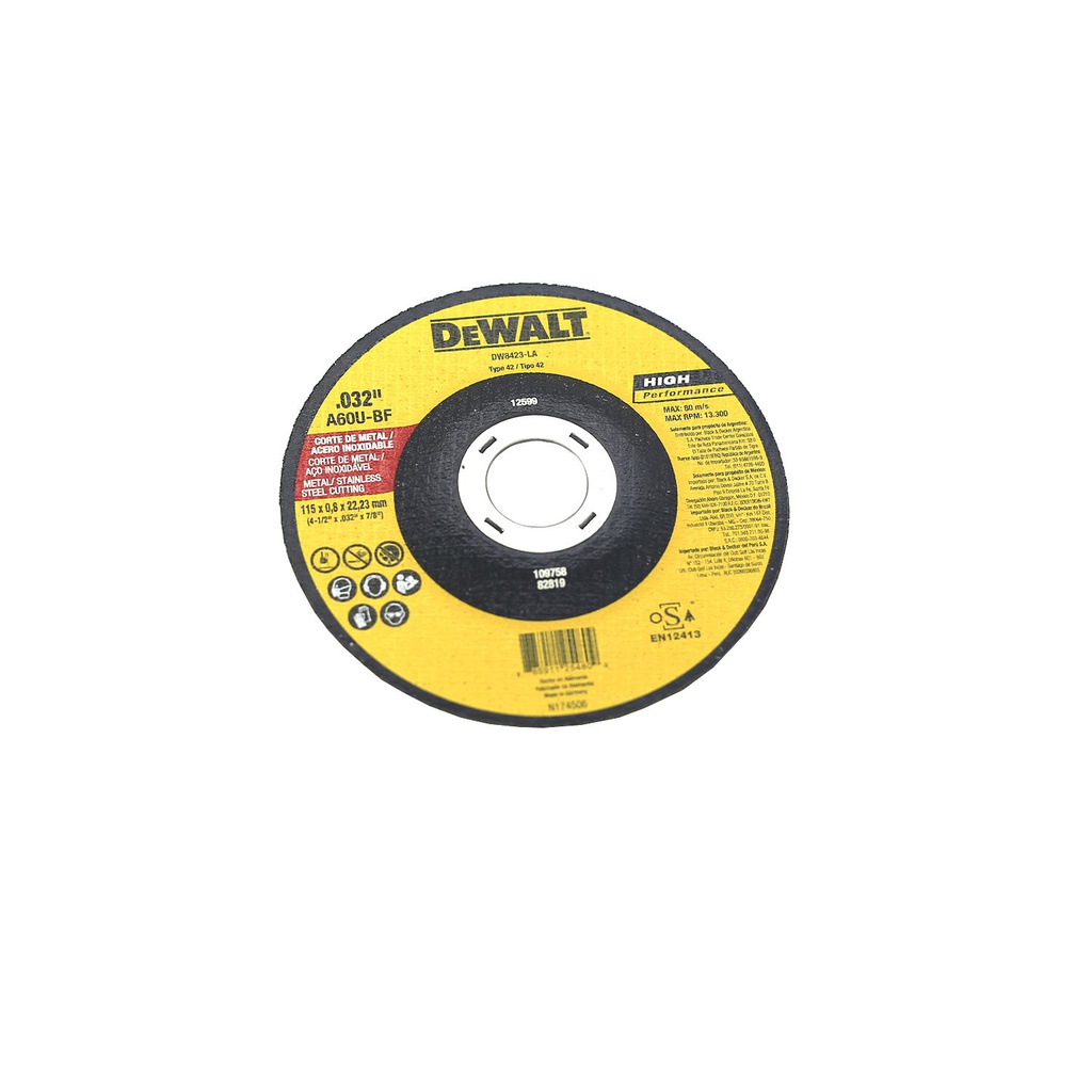 Disco cortar metal 4.1/2x0.32x7/8" dw8423-la