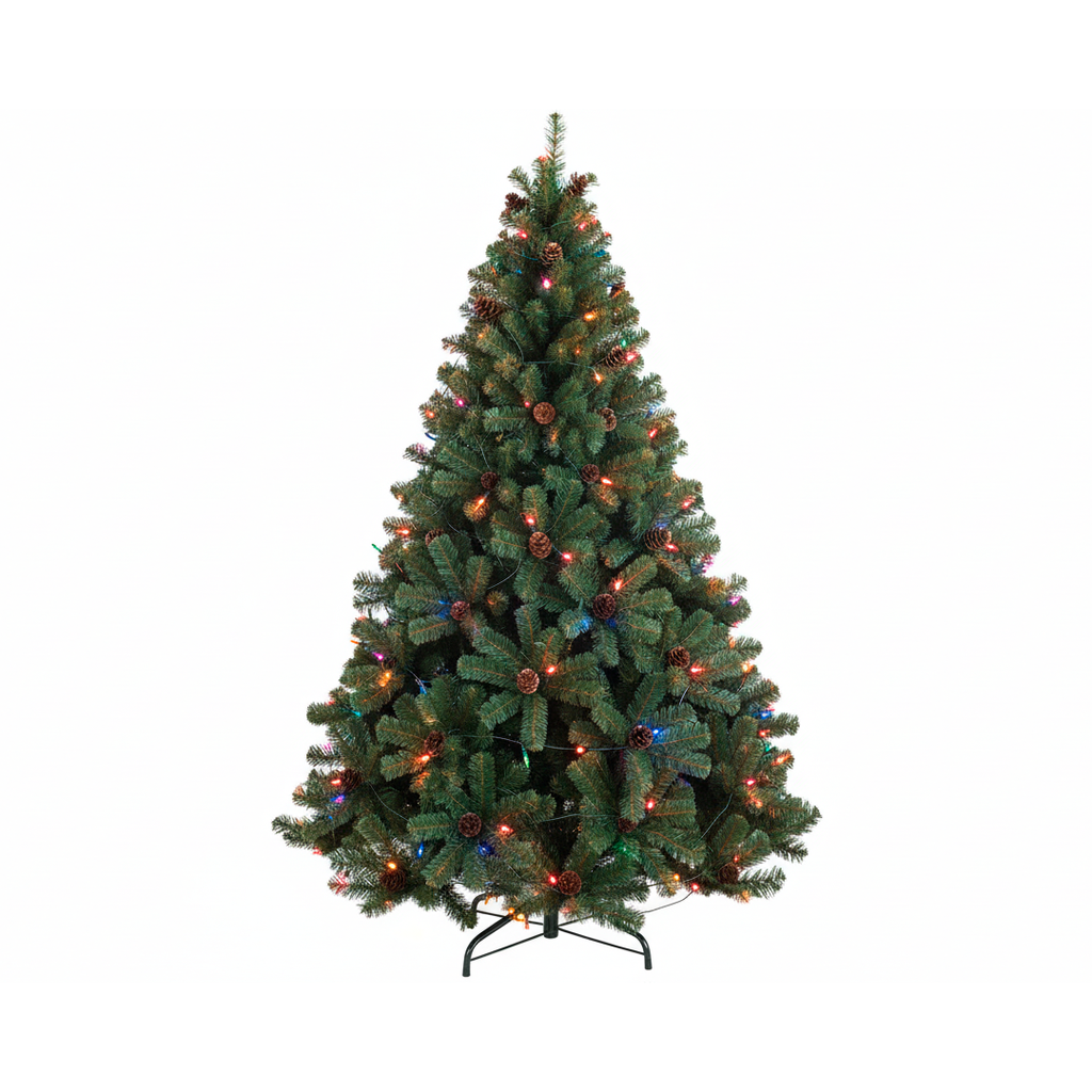 Arbol De Navidad 8' 1380T Con Bellotas Base De Metal