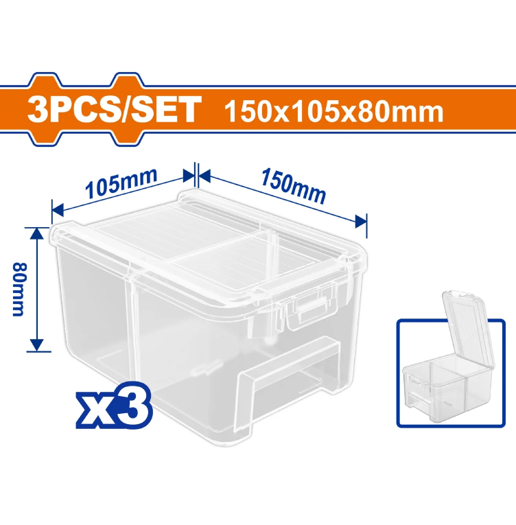 Caja Plastica Organizadora 3Pc Con Tapa Wadfow Wtb8333