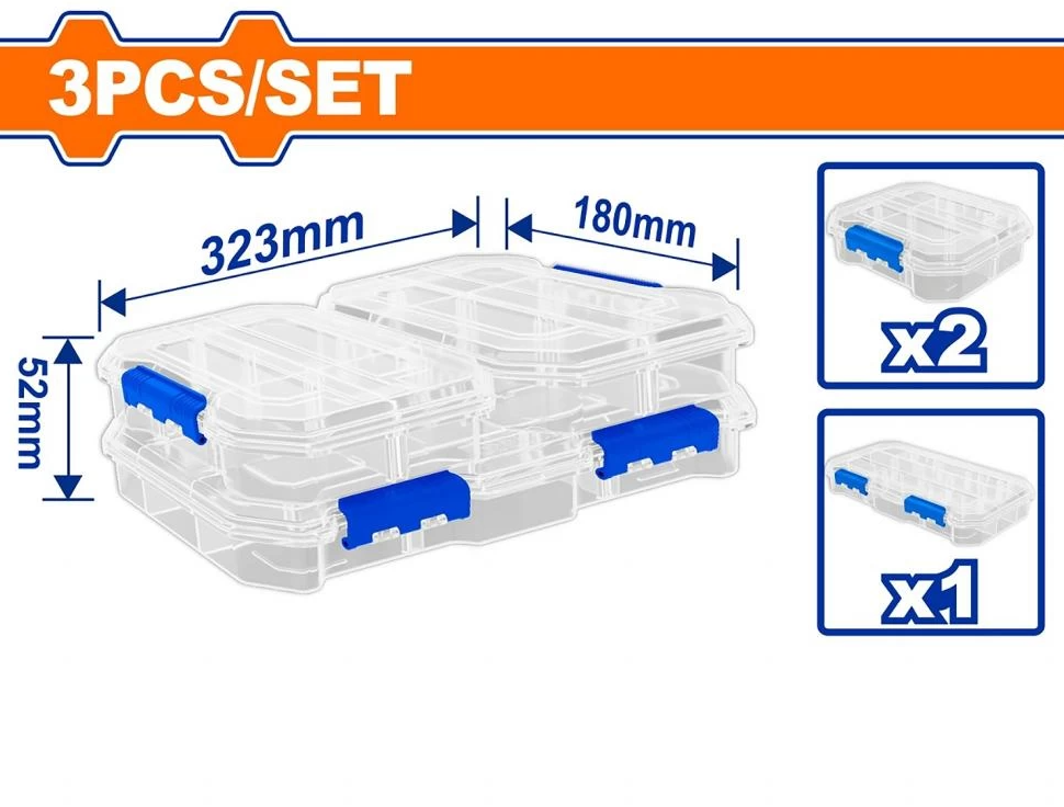 Caja Plastica Organizadora 3Pc Wadfow Wtb8343 Trasparente