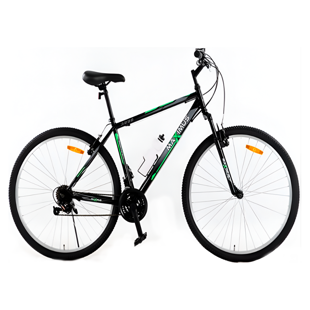 Bicicleta 29 mtb 21v maximus de metal con suspension delantera verde/negro armable