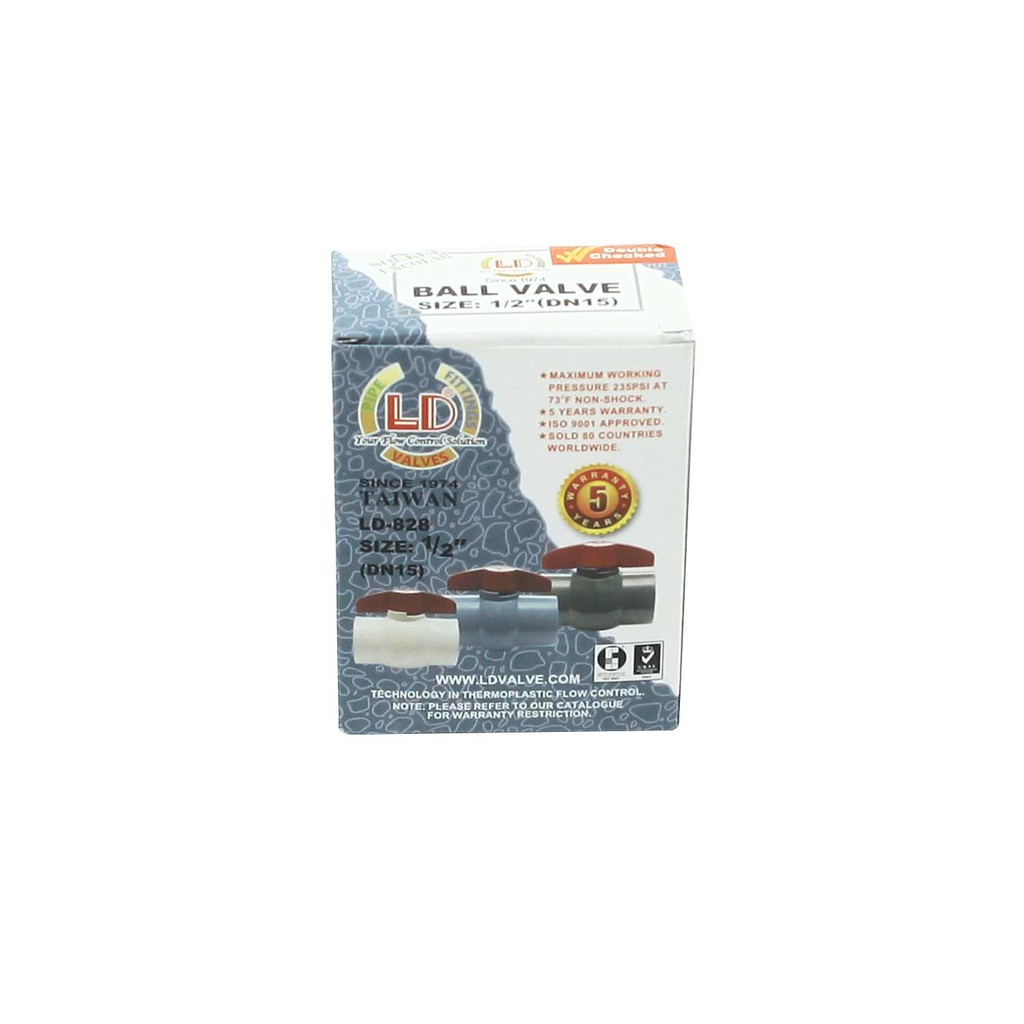 Valvula balin 1/2" pvc sin rosca perilla roja ld-828 gris