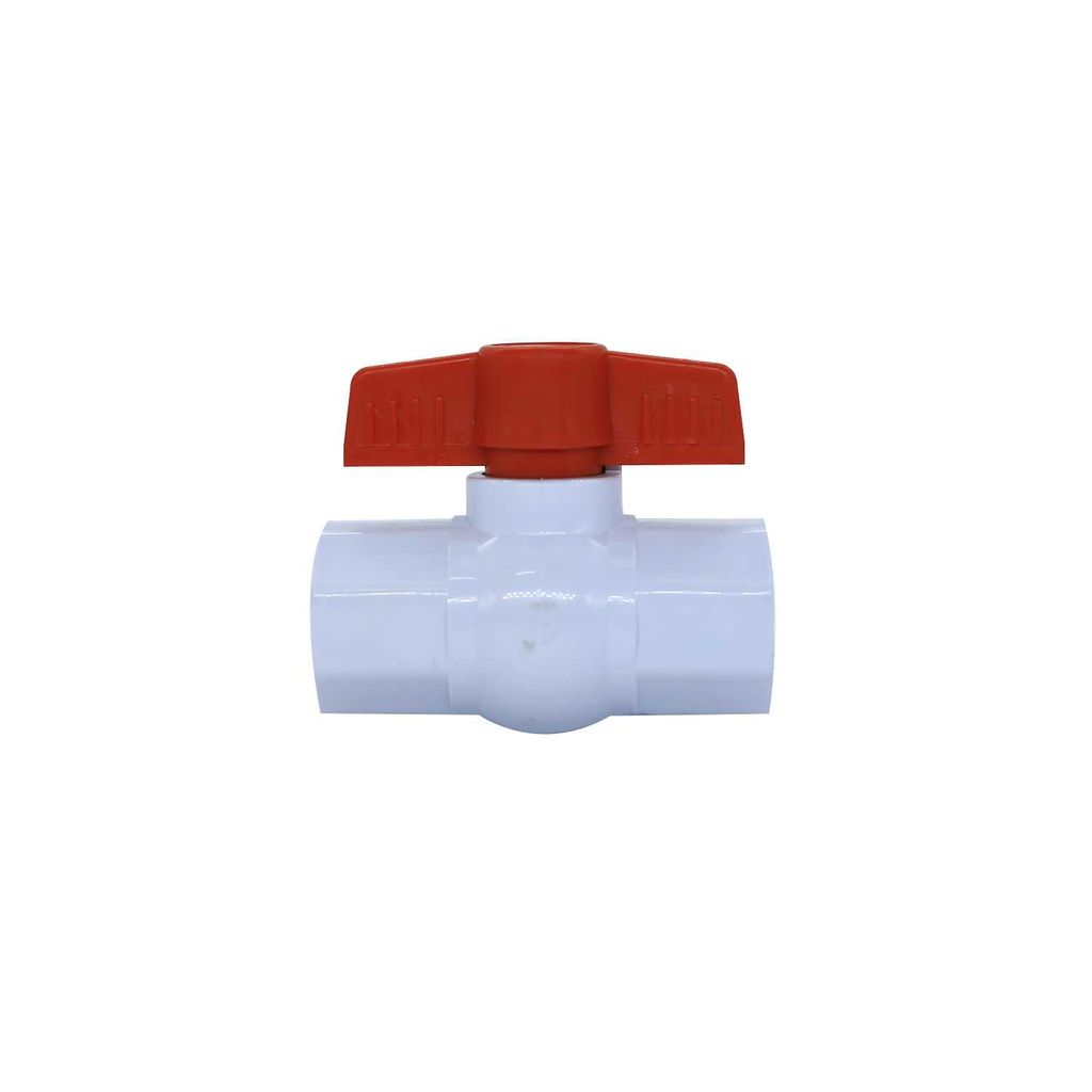 Valvula balin 1" pvc sin rosca perilla larga roja blanco