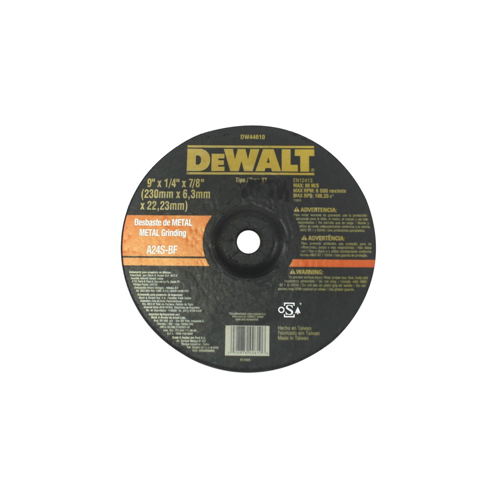 Disco desbastar metal 9x1/4x7/8" dewalt dw44610