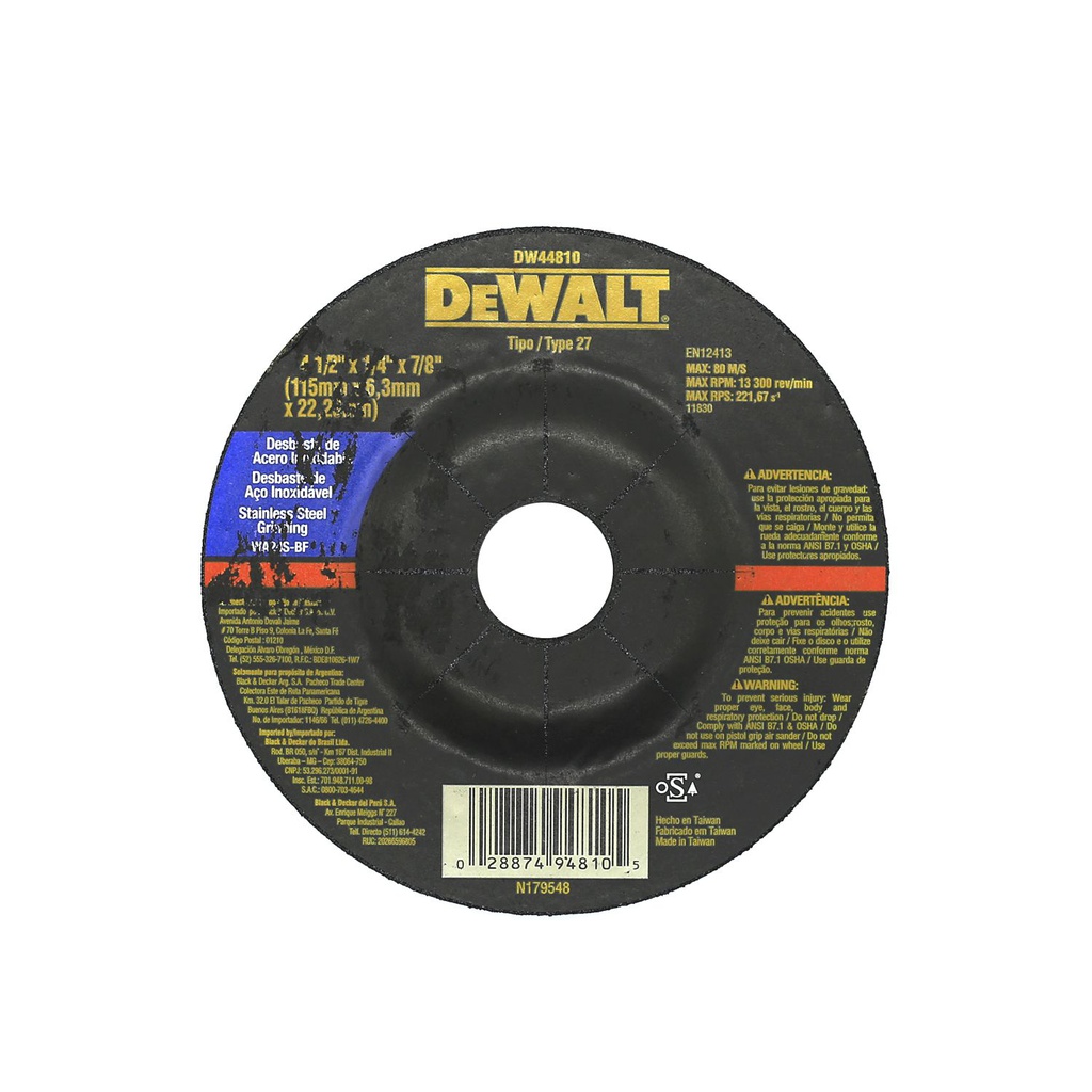 Disco desbastar acero 4.1/2x1/4x7/8" dw44810