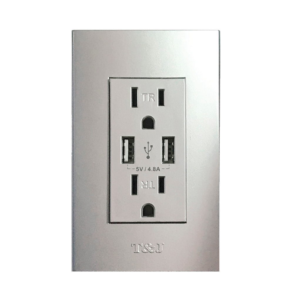 Tomacorriente doble tr/usb t&j 8054 plateado