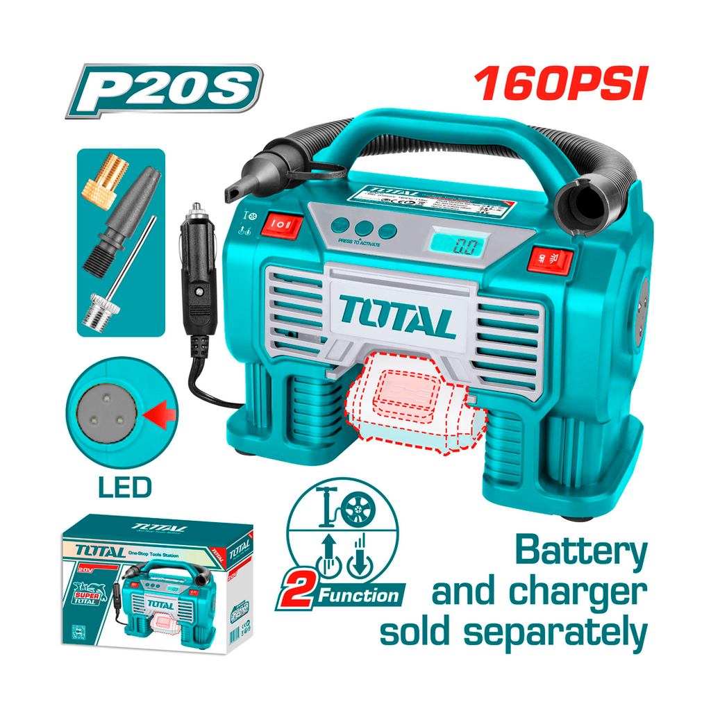 Compresor aire para carro inalambrico 20v sin bateria