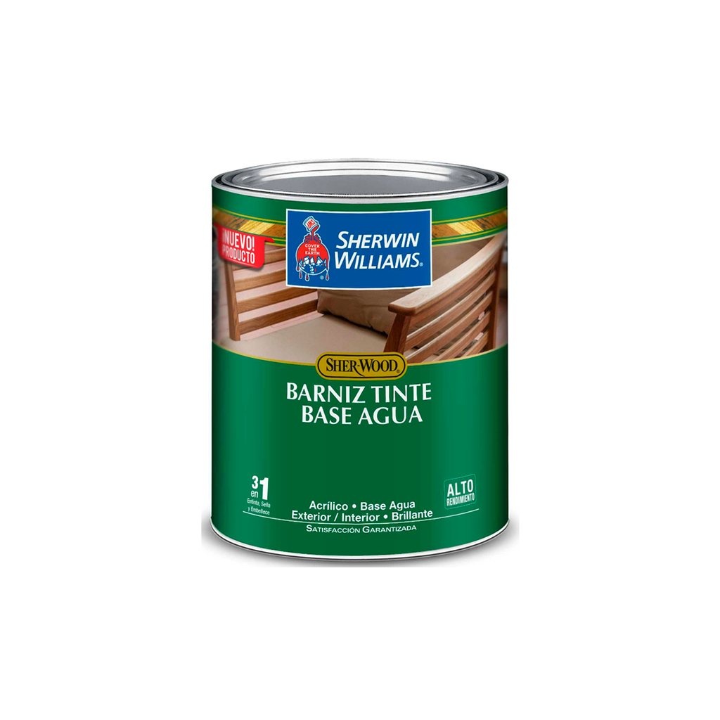 Barniz base de agua 3en1 1/4 galon sherwin williams roble claro