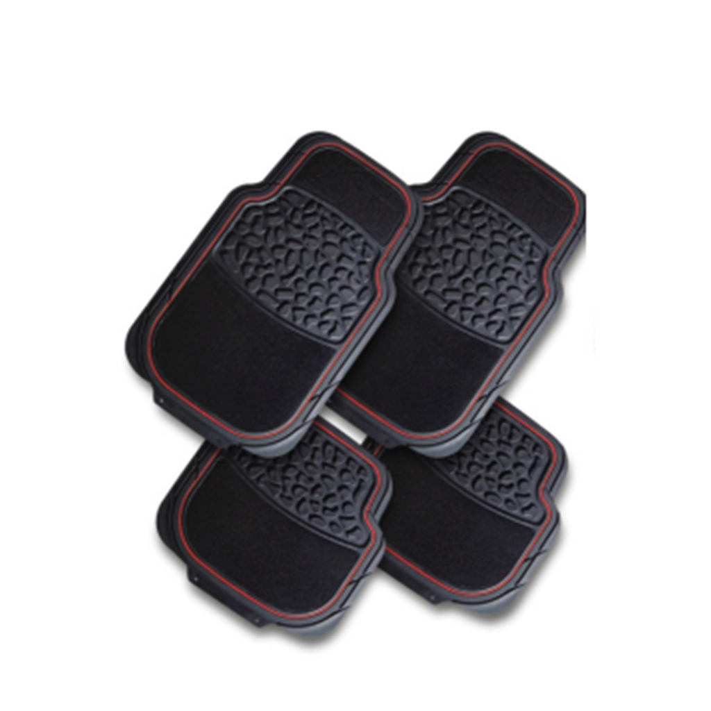 Alfombra de hule para carro hule 4 piezas abro cm2308 negro con rojo
