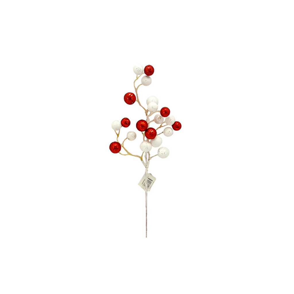 Rama navideña con bayas 45cm rojo/blanco