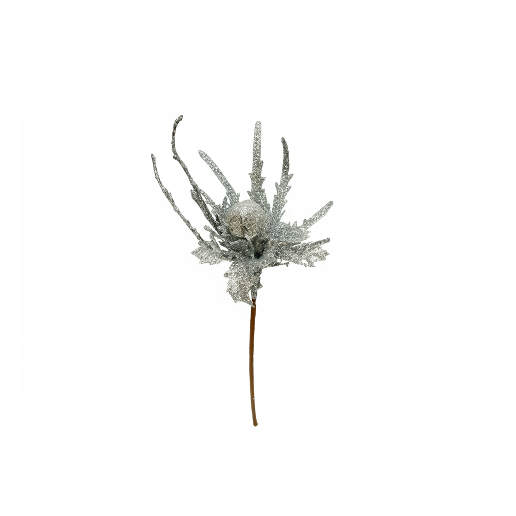 Rama navideña con flor 21cm l21-746 plateado