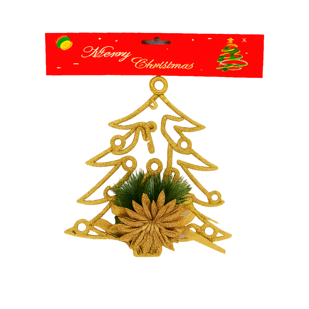 Adorno navideño forma arbol colgar 23x19cm 704-070 dorado