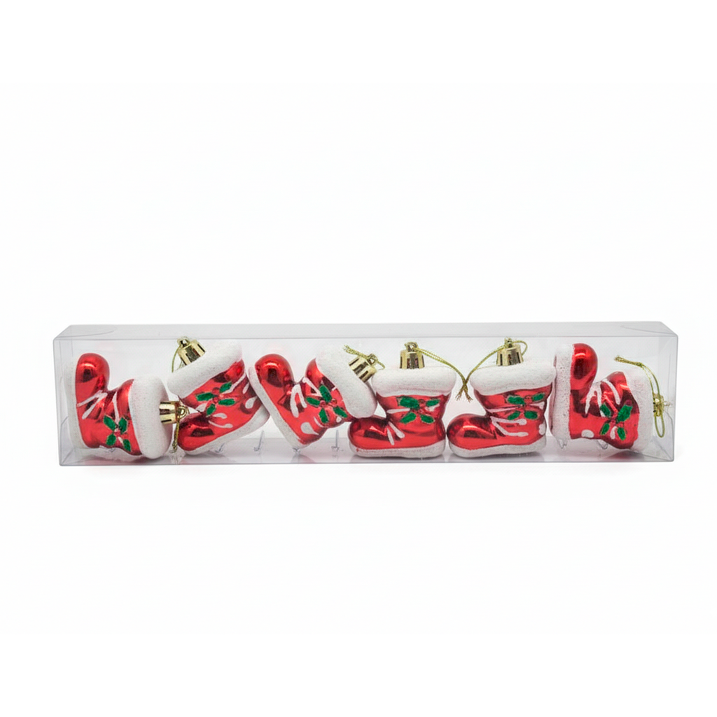 Adorno navideño bota colgar 6pc 31x6.5x3.5cm rojo