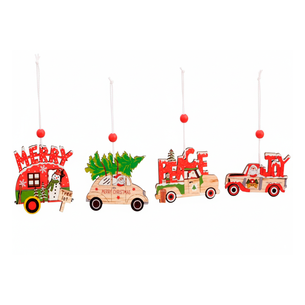 Adorno navideño colgar carro de madera 6.5cm 302-2392