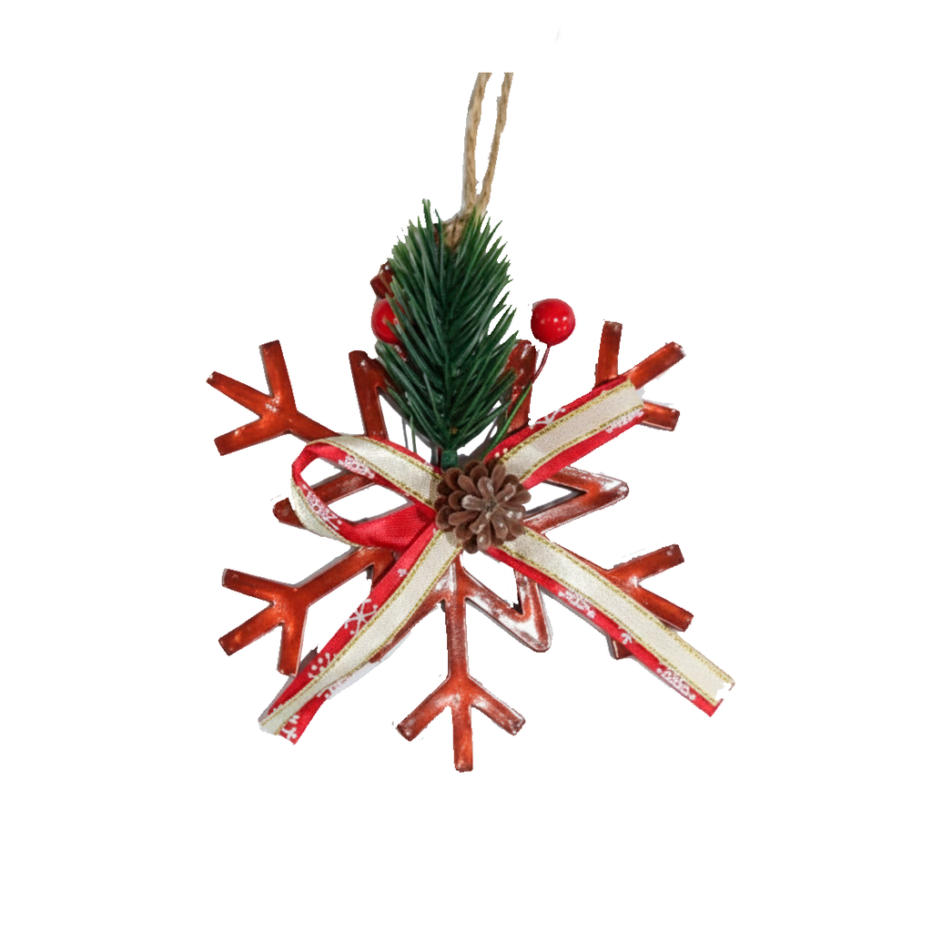 Adorno navideño copo nieve colgar 10.3x11.8cm rojo