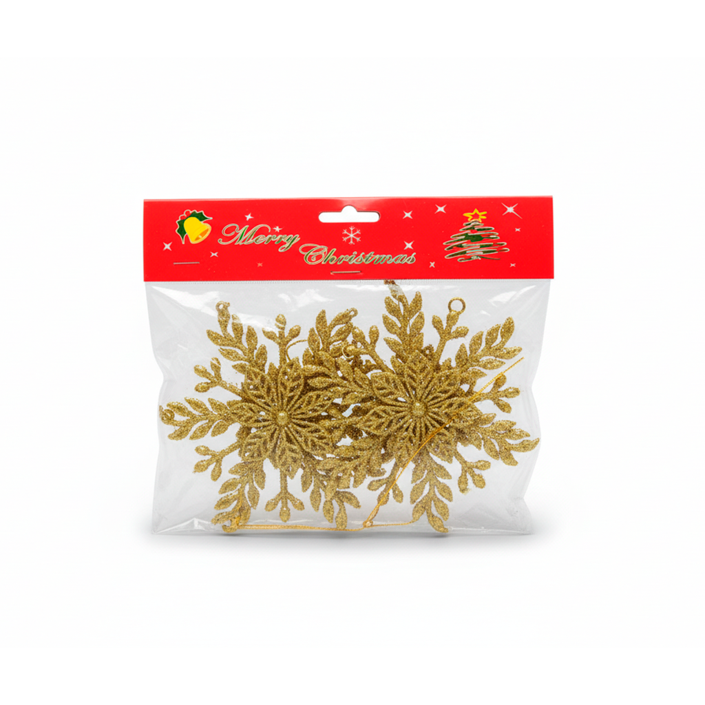 Adorno navideño copo nieve colgar 2pc dorado
