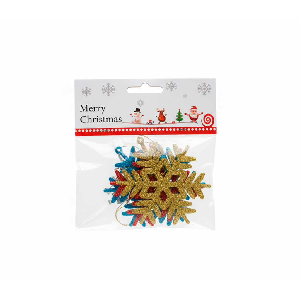 Adorno navideño copo nieve colgar 4pc 7.5cm varios colores