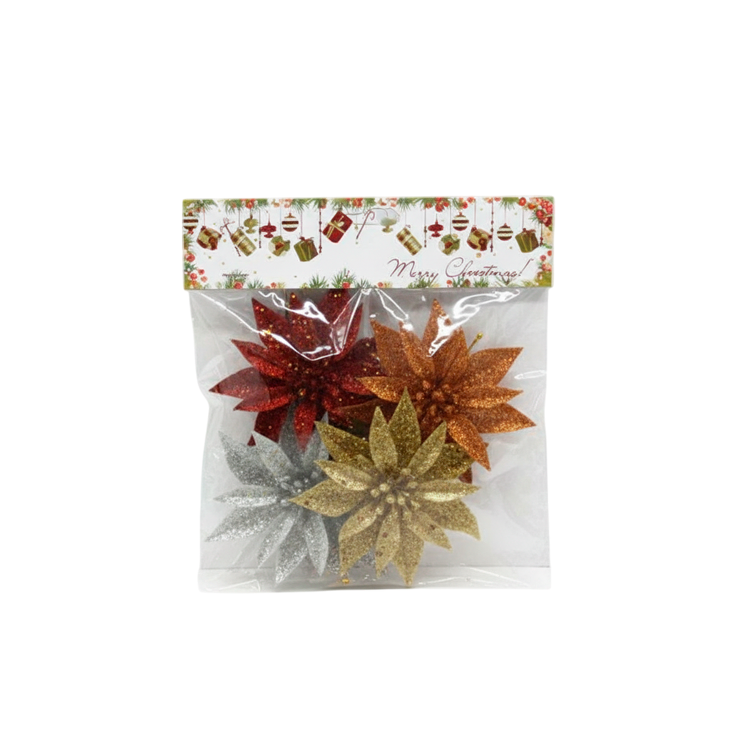 Adorno navideño flor para colgar 4pc 10cm 0136 varios colores