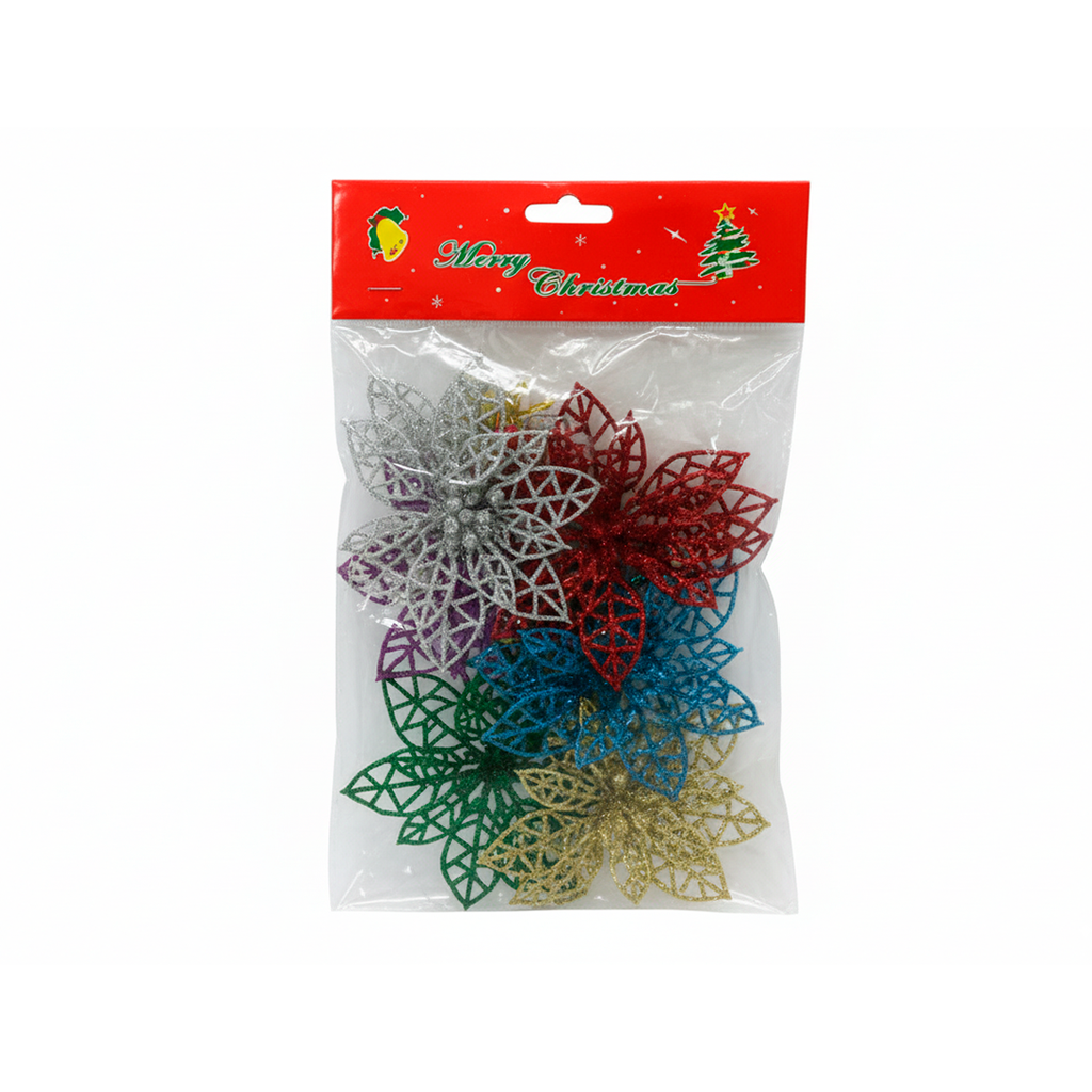 Adorno navideño flor pascua  6pc 10cm 0273 varios colores