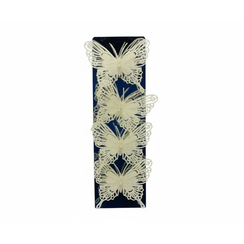 Adorno navideño mariposa 4pc wf14037 blanco