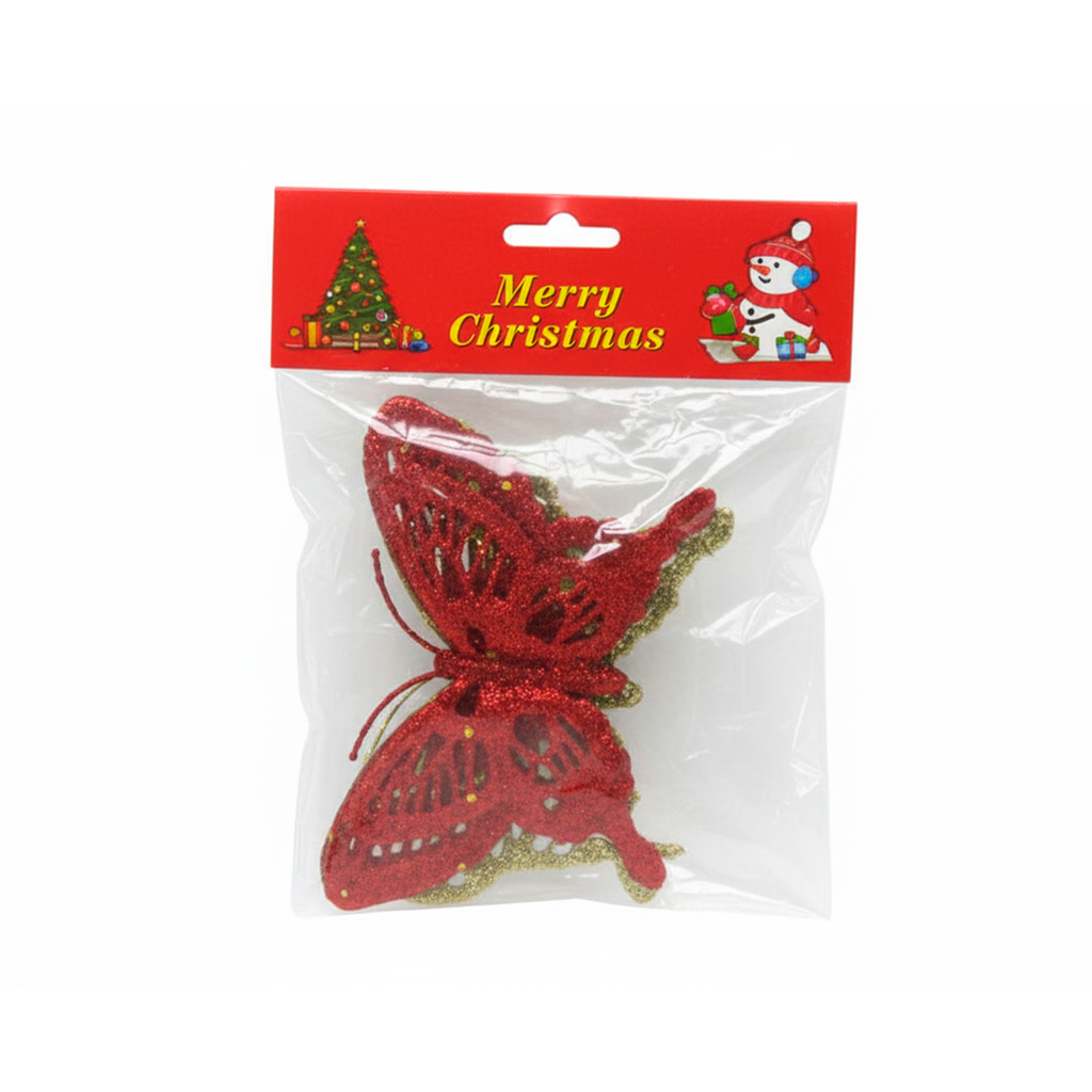 Adorno navideño mariposa 9cm 2026 rojo dorado