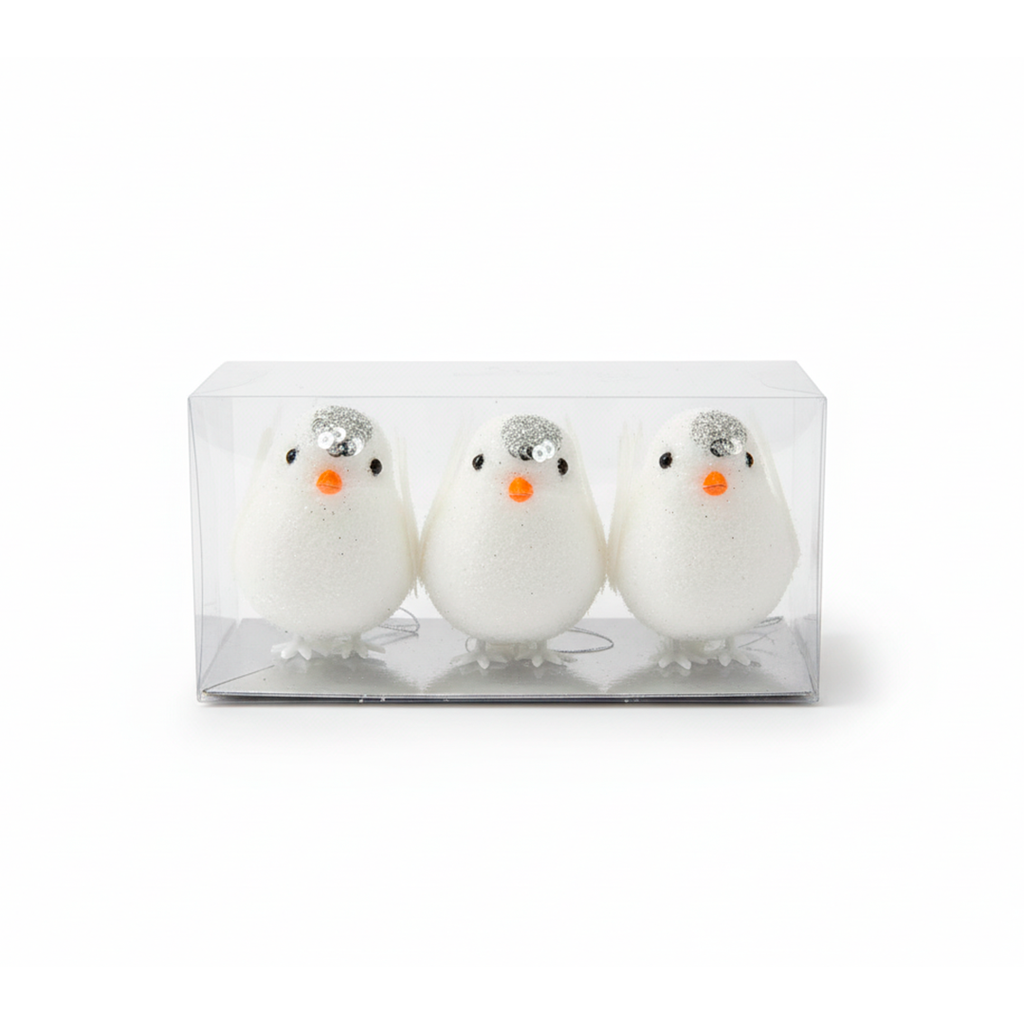 Adorno navideño pajaro 3pc jx20019 blanco