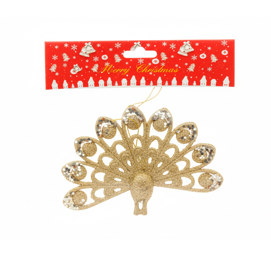 Adorno navideño pavo real colgar 14x9cm 003 dorado