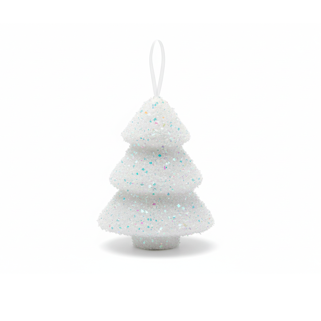 Adorno navideño pino colgar foamy 18cm blanco