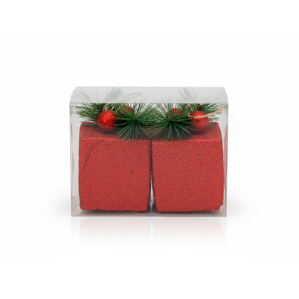 Adorno navideño regalo colgar 2pc 8x11cm rojo