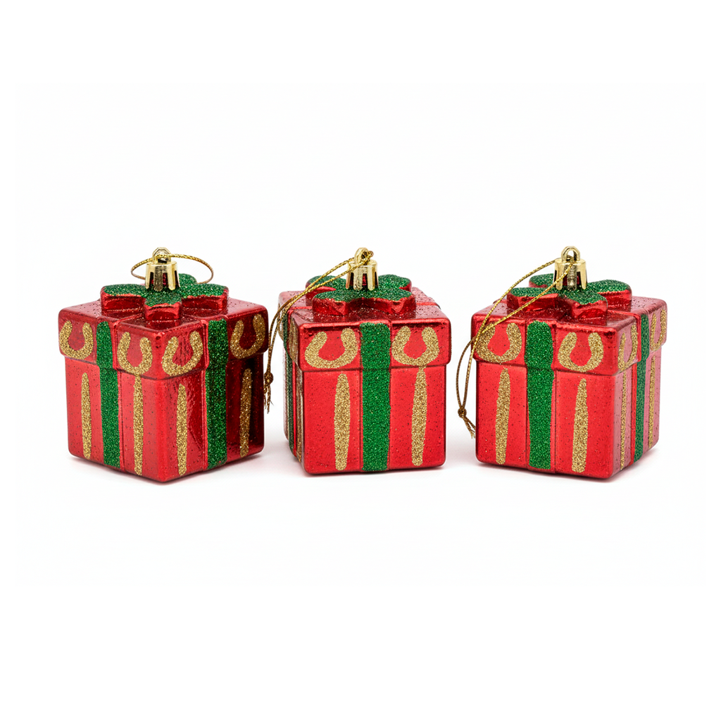 Adorno navideño regalo colgar 3pc 5cm rojo