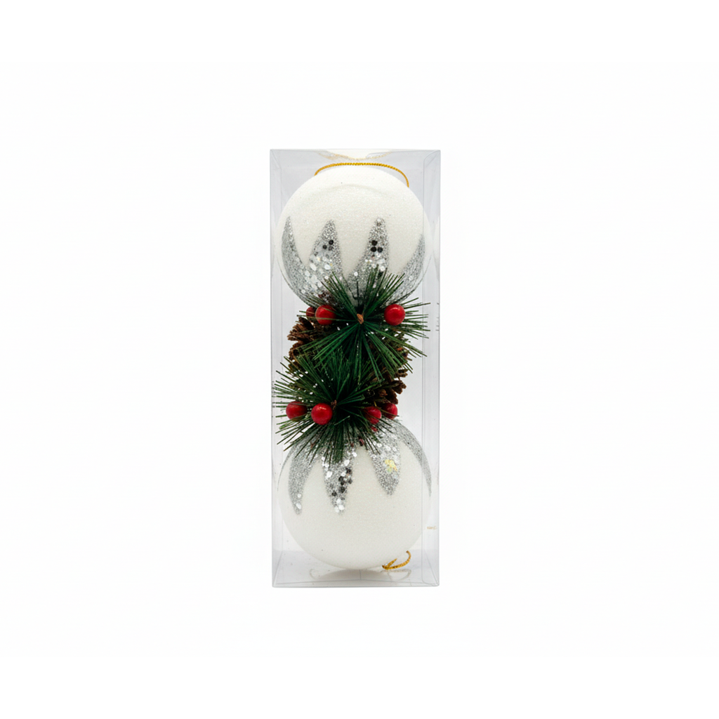 Bola navideña 10cm 2pc sy17pmq-084 blanco con rama