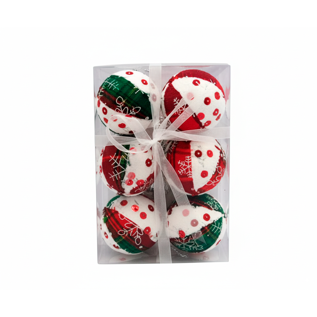Bola navideña 6cm 6pc 2-lm1704-249 verde/rojo/blanco decorado