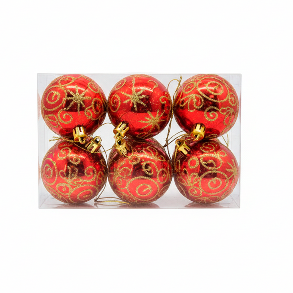 Bola navideña 6cm 6pc sy16cba-29 rojo decorado