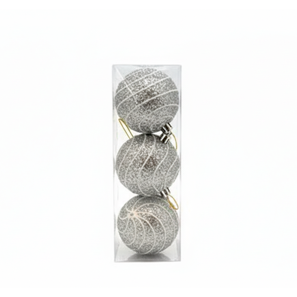 Bola navideña 8cm 3pc 2-lm1704-100 plateado decorativo