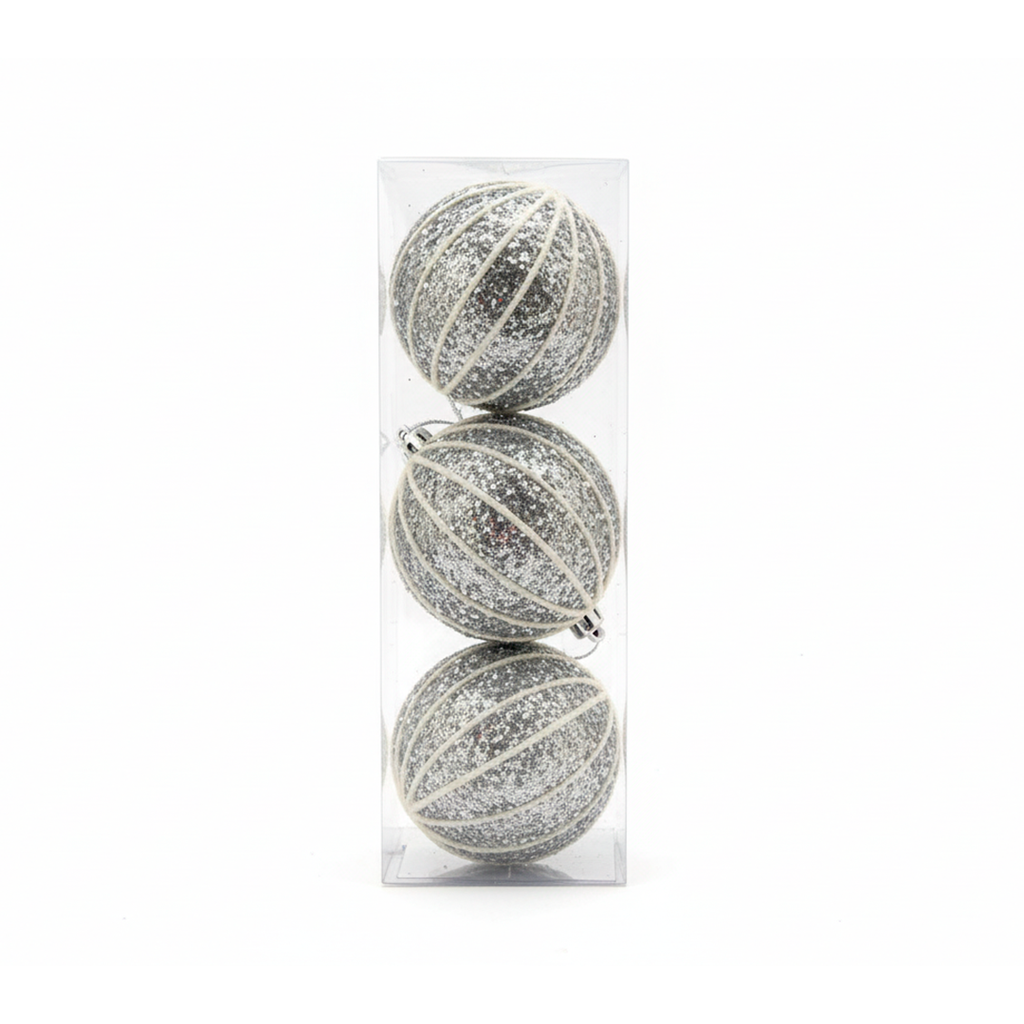 Bola navideña 8cm 3pc 2-pcl1604-0387 plateado/blanco