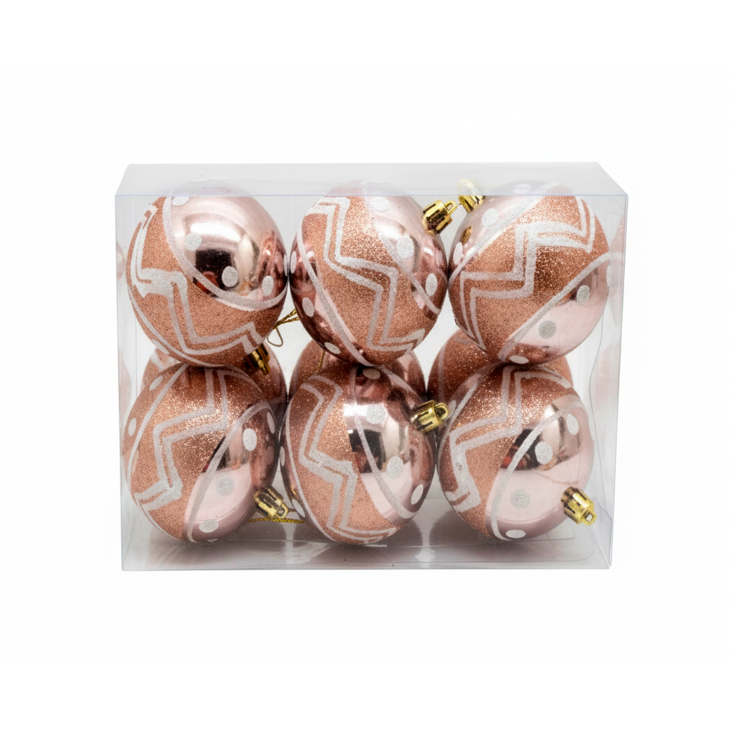 Bola navideña 8cm 6pc 0122267 dorado/rosado brillante