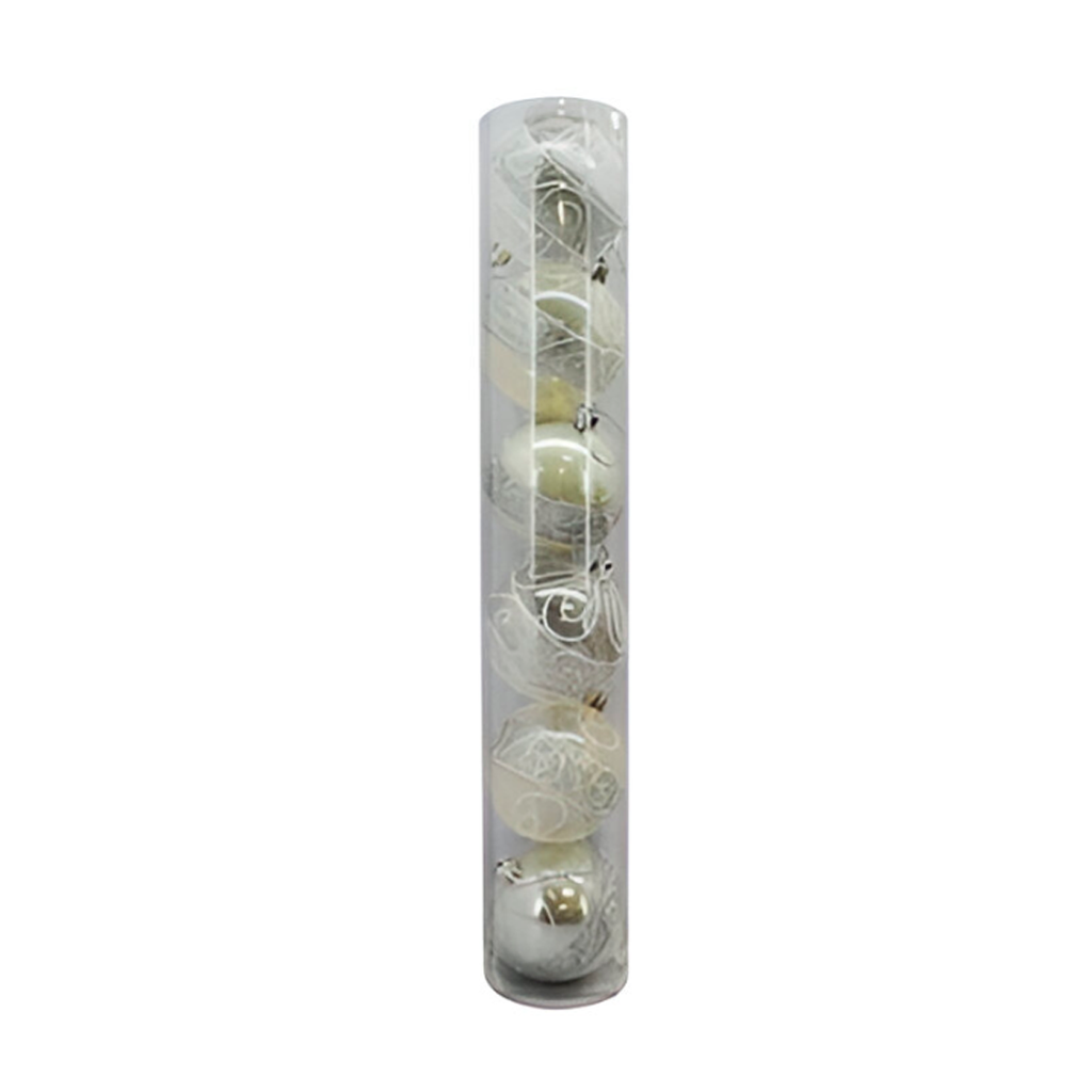 Bola navideña 8cm 6pc syb15-30 transparente/plateado/escarchado
