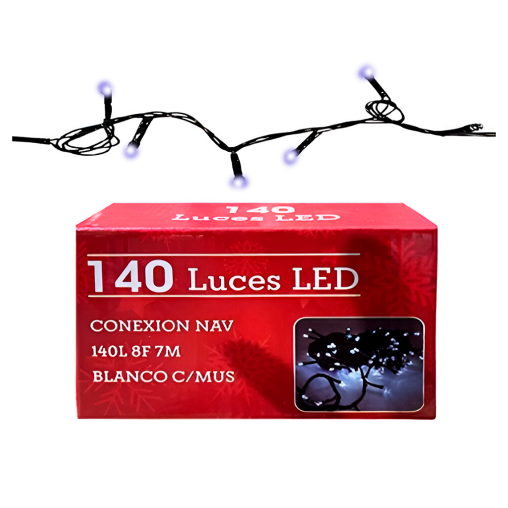 Conexion  navideña 140l 8f 7m blanco cable verde con musica 05