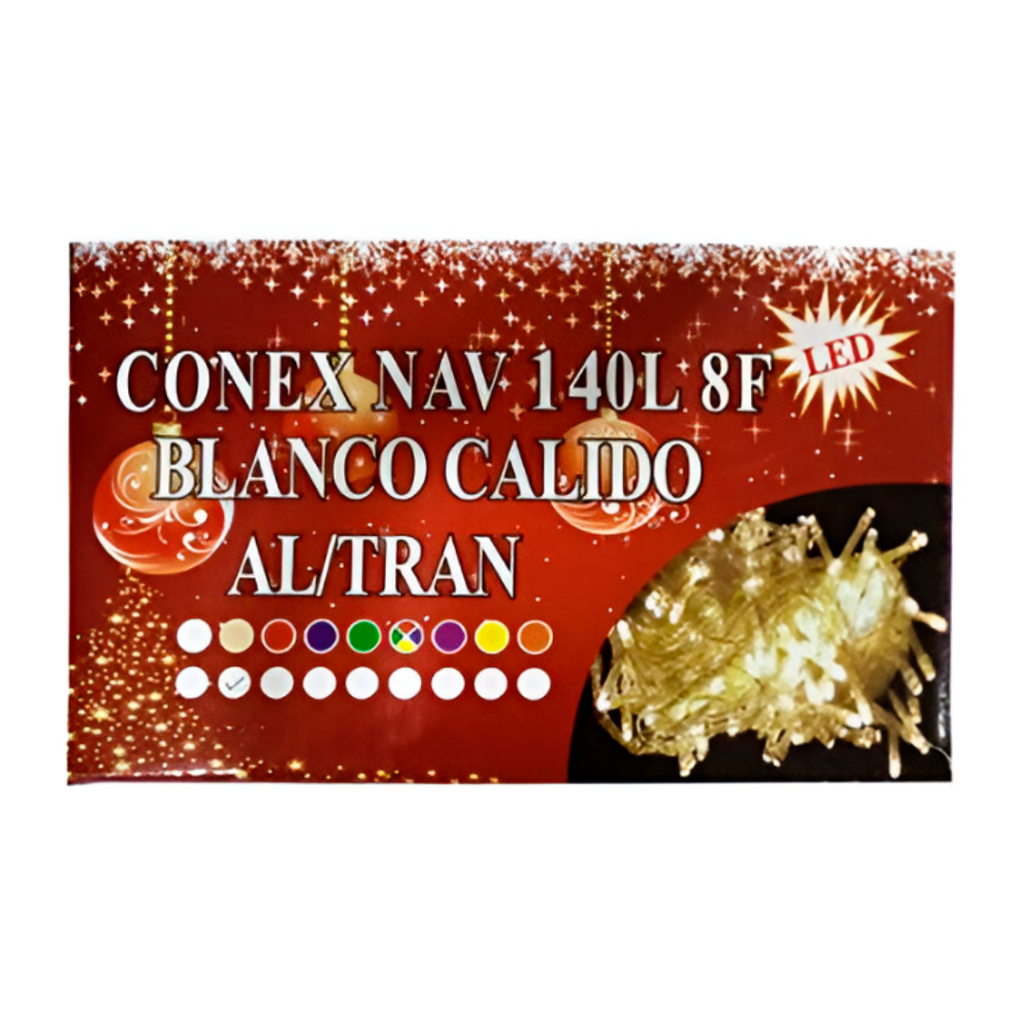 Conexion  navideña 140l 8f 7m blanco calido cable transparente 006