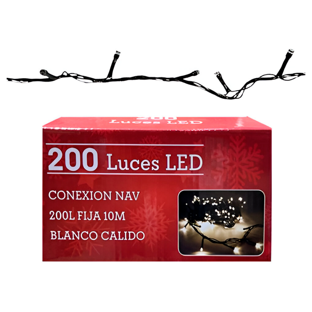 Conexion navideña 200l fija 10m blanco calido cable verde 093