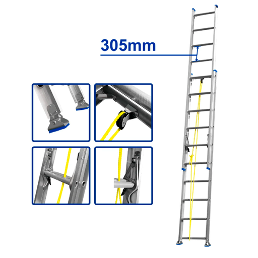 [140224] ESCALERA DE ALUMINIO RECTANGULAR AJUSTABLE 20' CON LAZO WADFOW H20