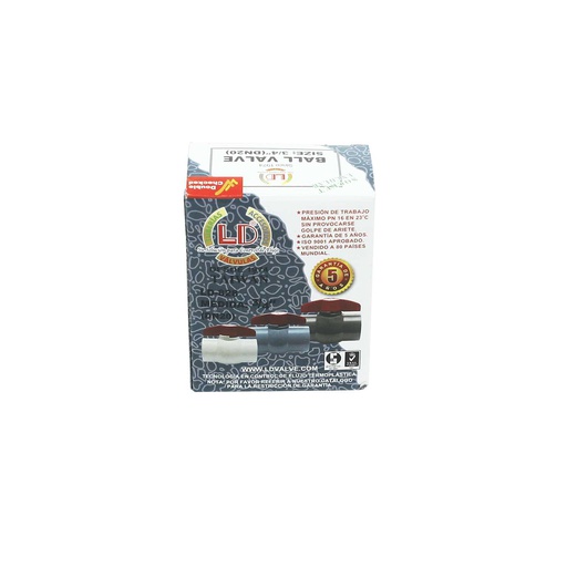 [22780] Valvula balin 3/4" pvc sin rosca perilla roja ld-828 gris