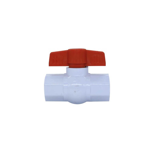 [22781] Valvula balin 1" pvc sin rosca perilla larga roja blanco